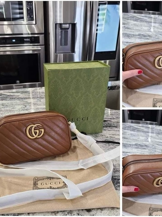 Gucci Handbags - Gucci Brown Quilted GG Marmont Crossbody Bag